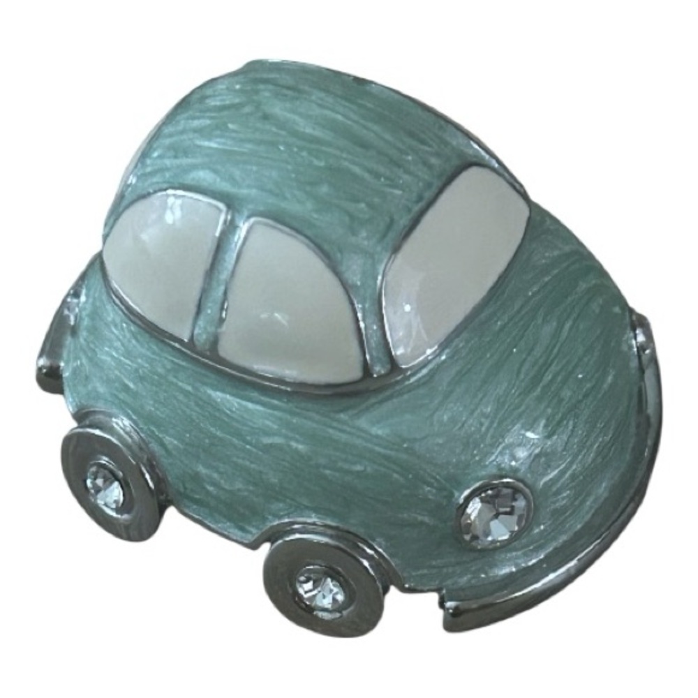 Green Silver Bug Trinket Box Hinge Rhinestone Jewel Enamel Ring Box
